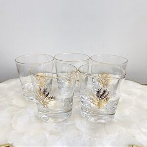 MCM Gilt Gold Trim Wheat Glass Tumblers Bar Cart Bar Drinking Glasses 3 1/4”